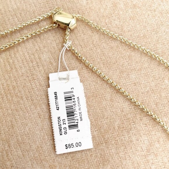 NWT Kendra Scott Kingston Adjustable Fringe Necklace - Light Gold Tone & Blue - Picture 6 of 8